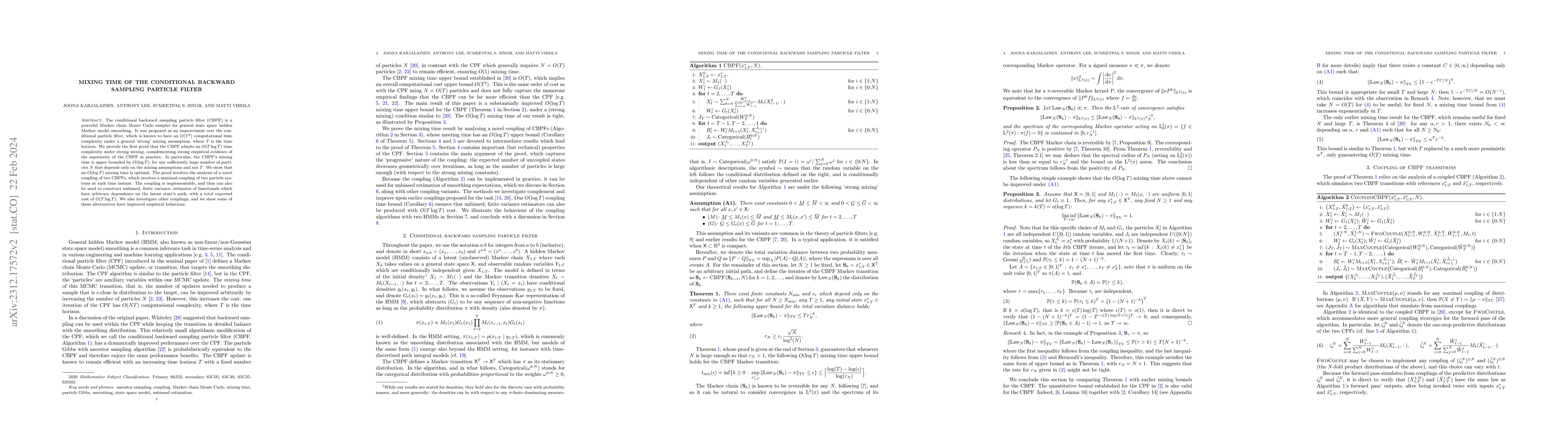 Thumbnail for Mixing time of the conditional backward sampling particle filter