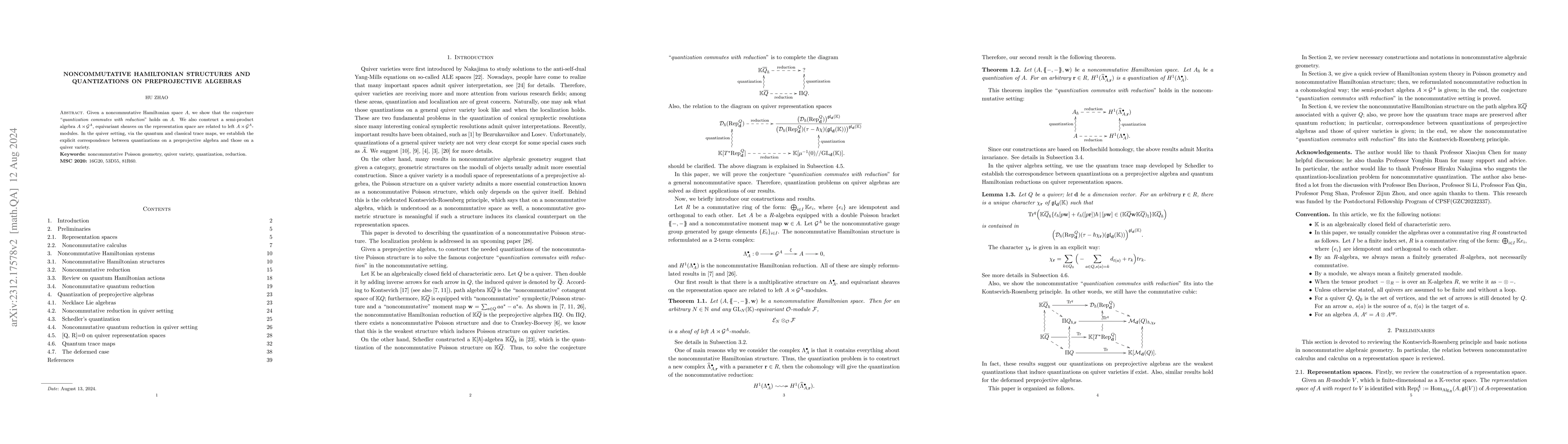 Thumbnail for Noncommutative Hamiltonian structures and quantizations on preprojective
  algebras
