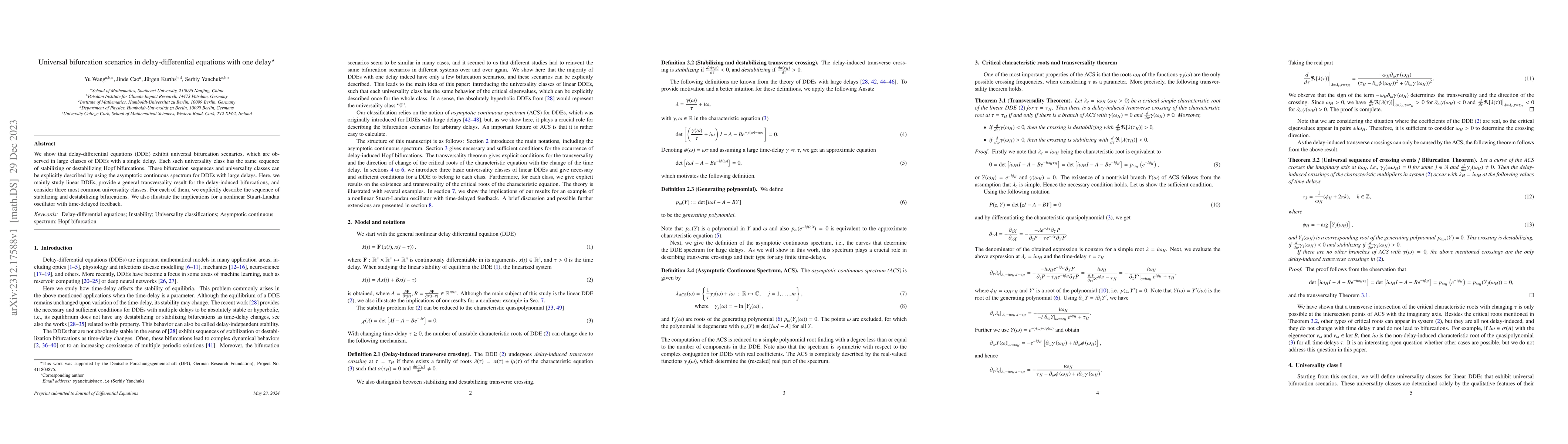 Thumbnail for Universal bifurcation scenarios in delay-differential equations with one
  delay