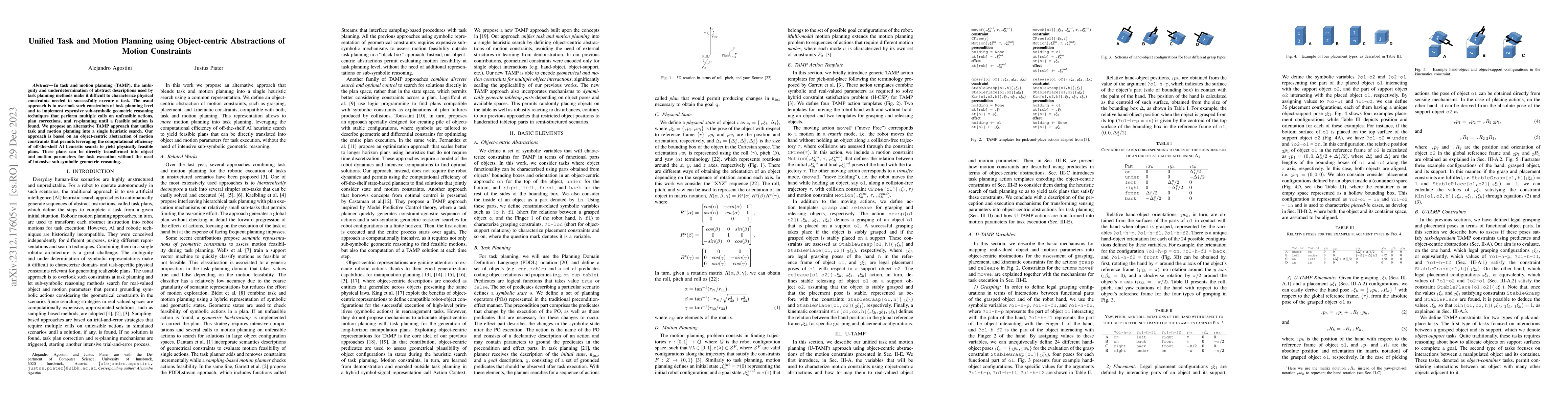 Thumbnail for Unified Task and Motion Planning using Object-centric Abstractions of
  Motion Constraints