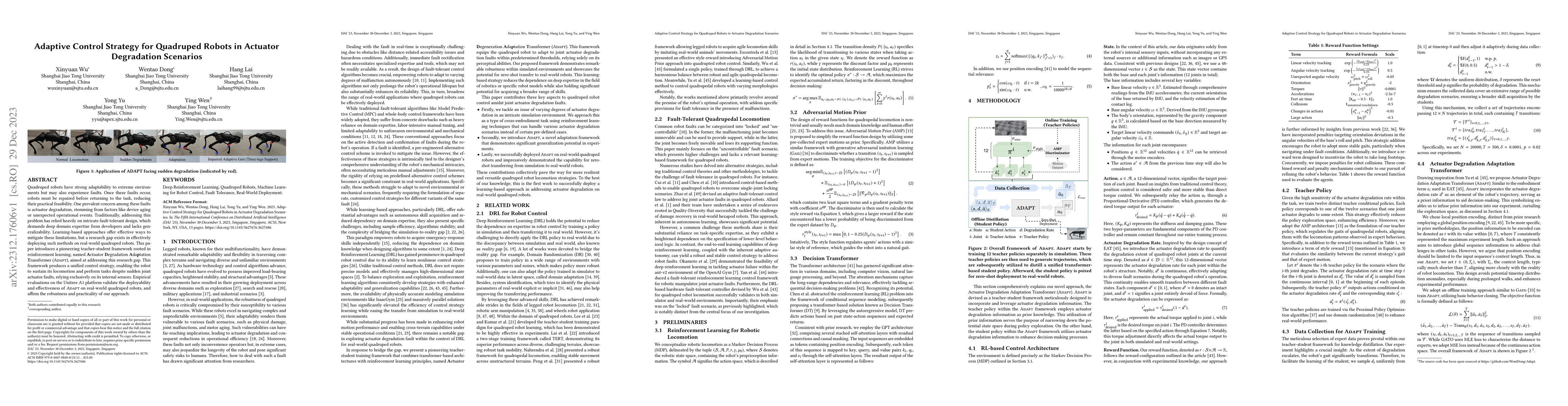 Thumbnail for Adaptive Control Strategy for Quadruped Robots in Actuator Degradation
  Scenarios