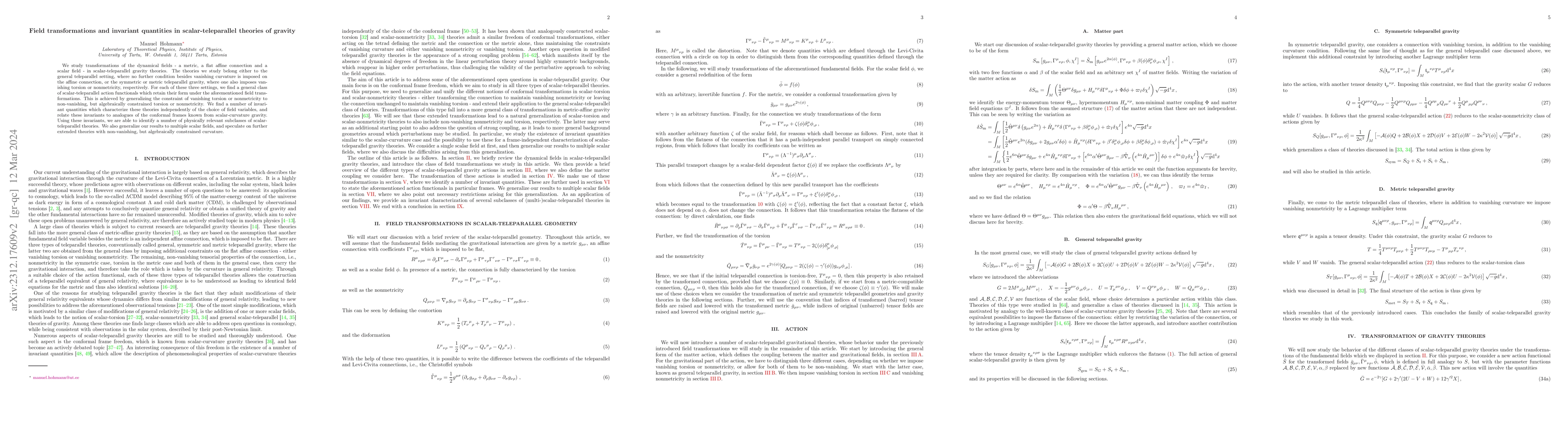 Thumbnail for Field transformations and invariant quantities in scalar-teleparallel
  theories of gravity