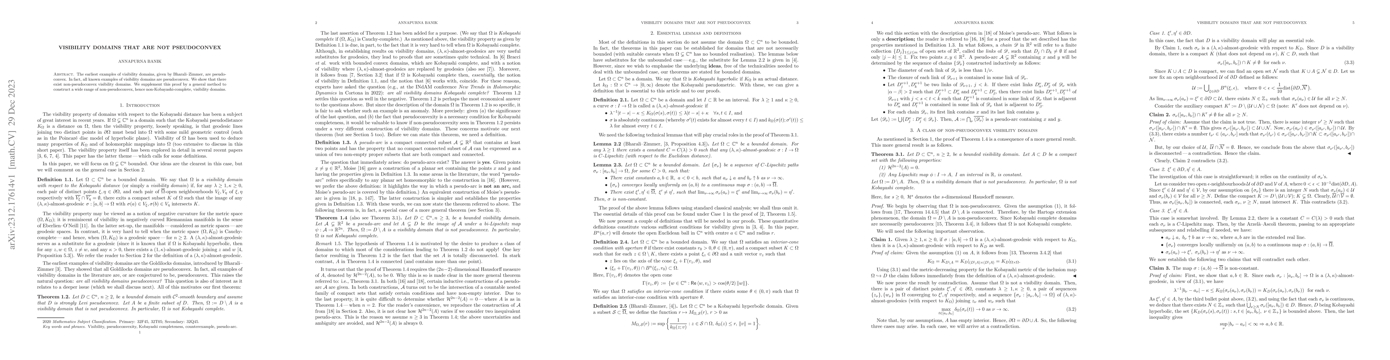Thumbnail for Visibility domains that are not pseudoconvex