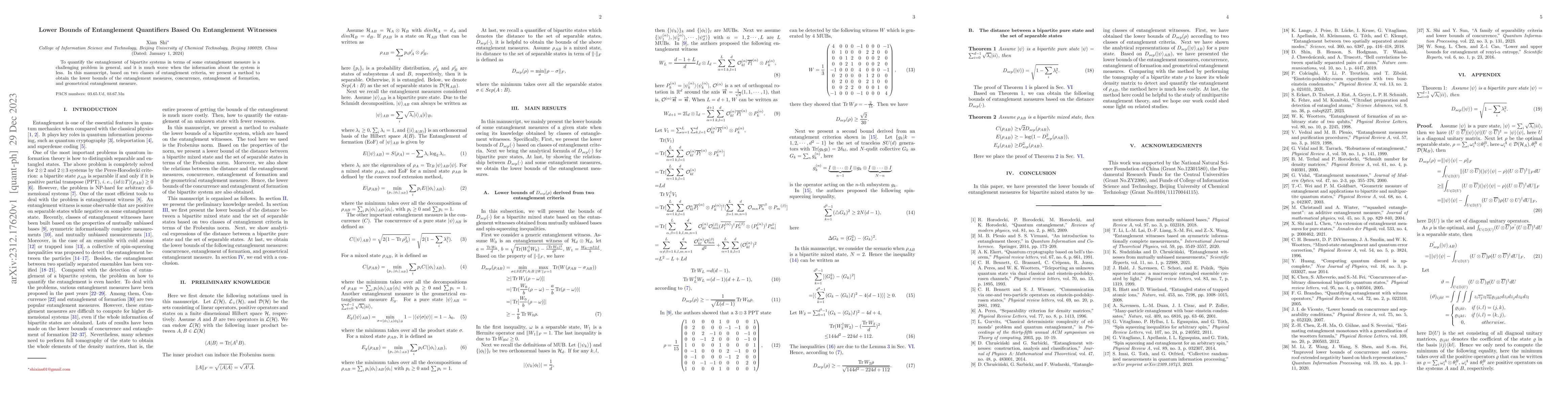 Thumbnail for Lower Bounds of Entanglement Quantifiers Based On Entanglement Witnesses