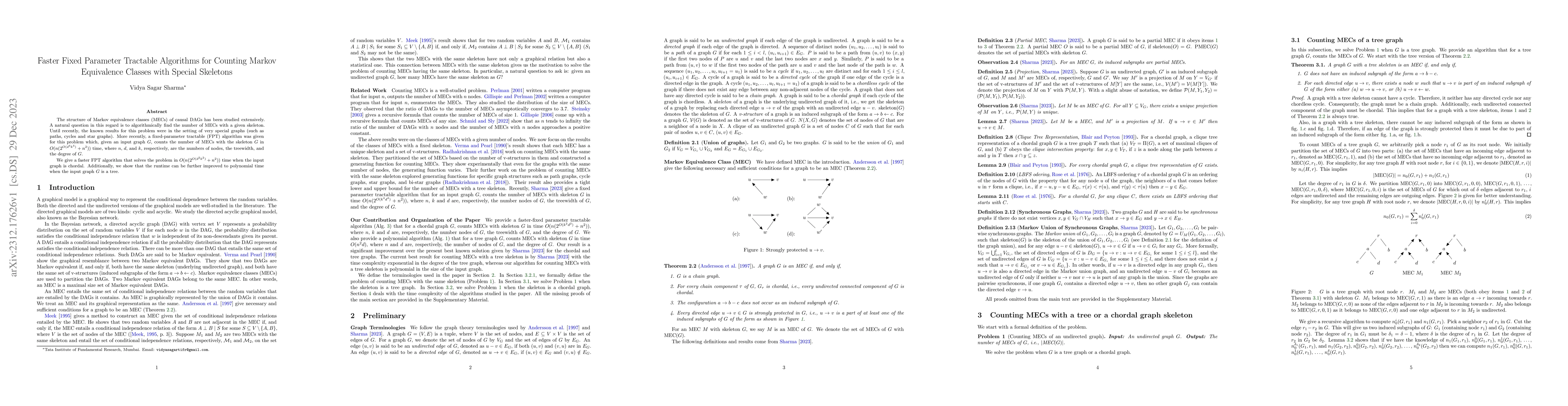 Thumbnail for Faster Fixed Parameter Tractable Algorithms for Counting Markov
  Equivalence Classes with Special Skeletons