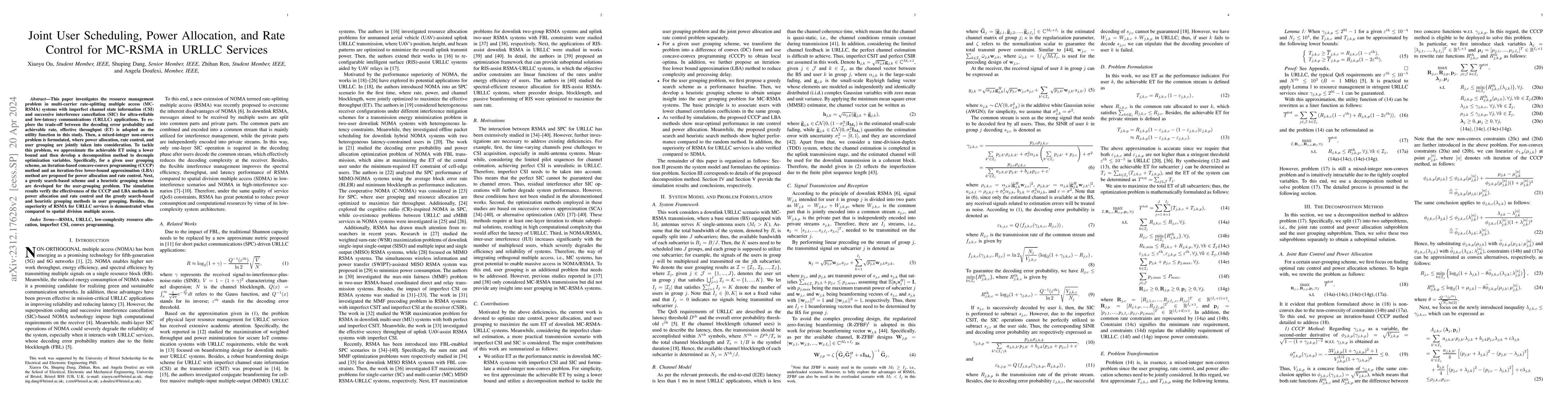 Thumbnail for Joint User Scheduling, Power Allocation, and Rate Control for MC-RSMA in
  URLLC Services