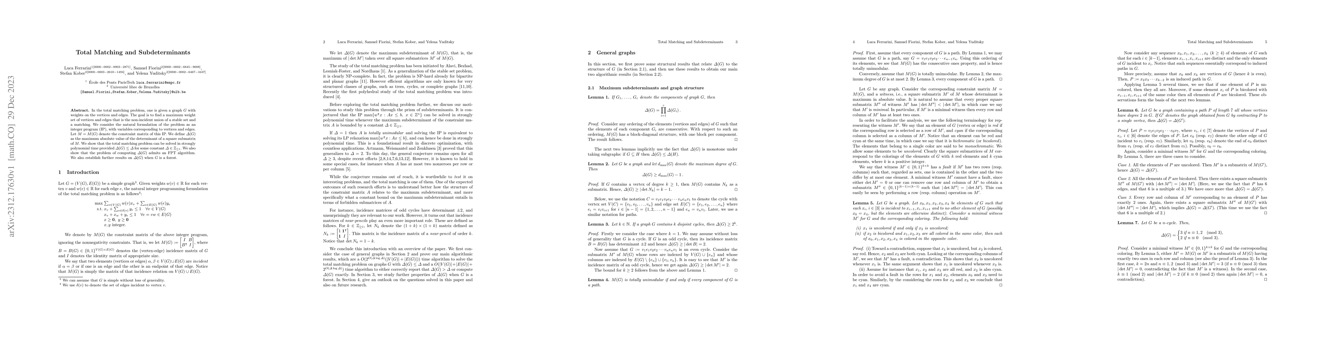 Thumbnail for Total Matching and Subdeterminants