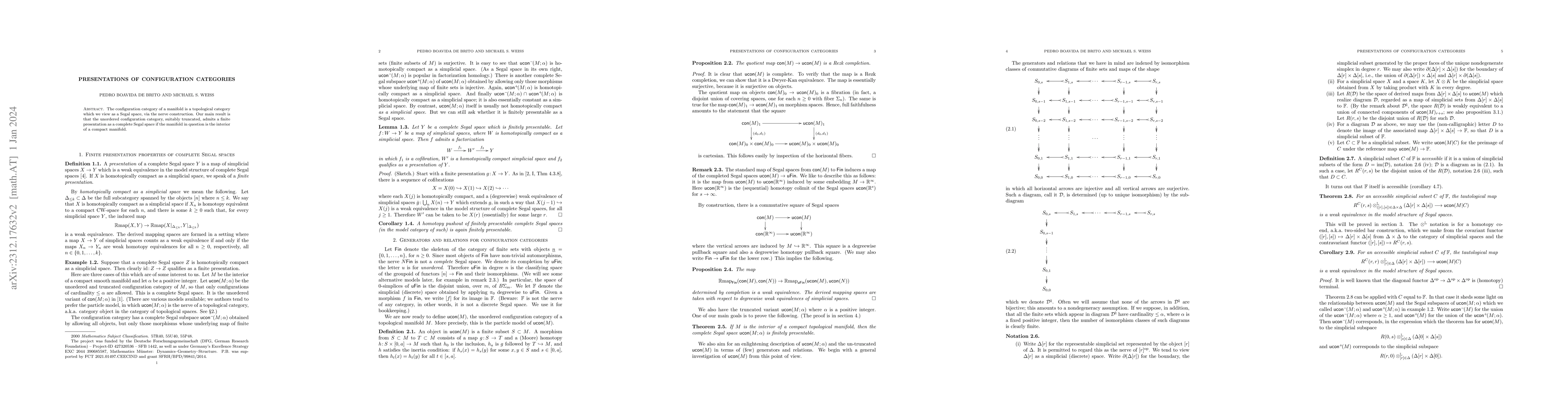 Thumbnail for Presentations of configuration categories