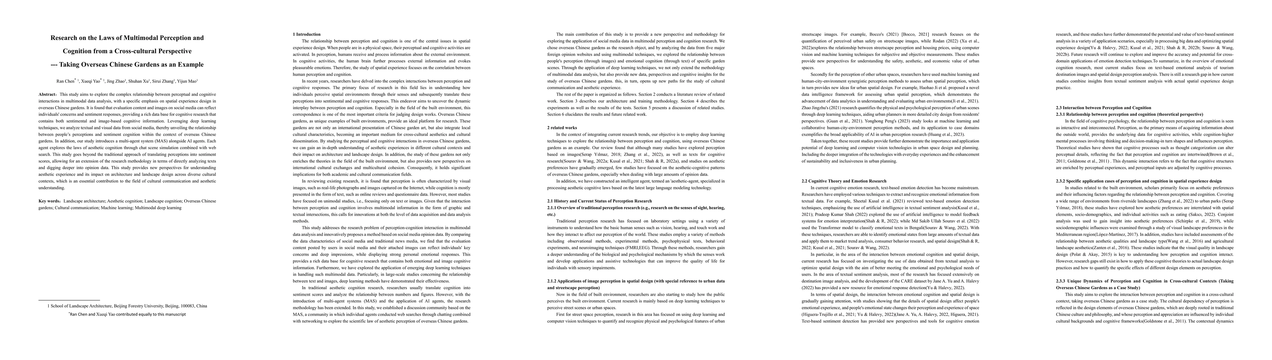 Thumbnail for Research on the Laws of Multimodal Perception and Cognition from a
  Cross-cultural Perspective -- Taking Overseas Chinese Gardens as an Example