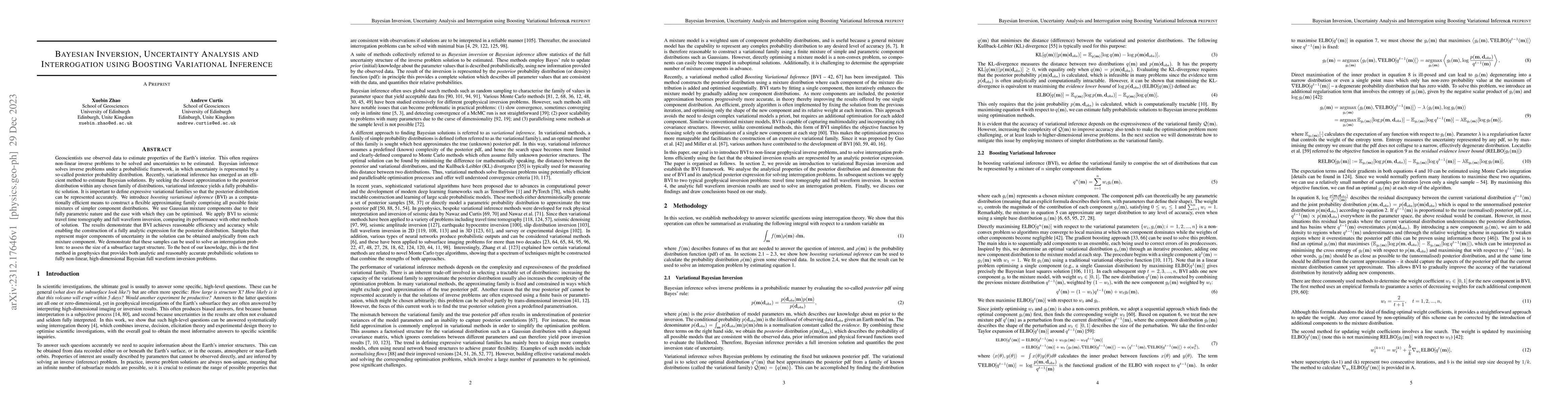 Thumbnail for Bayesian Inversion, Uncertainty Analysis and Interrogation using
  Boosting Variational Inference