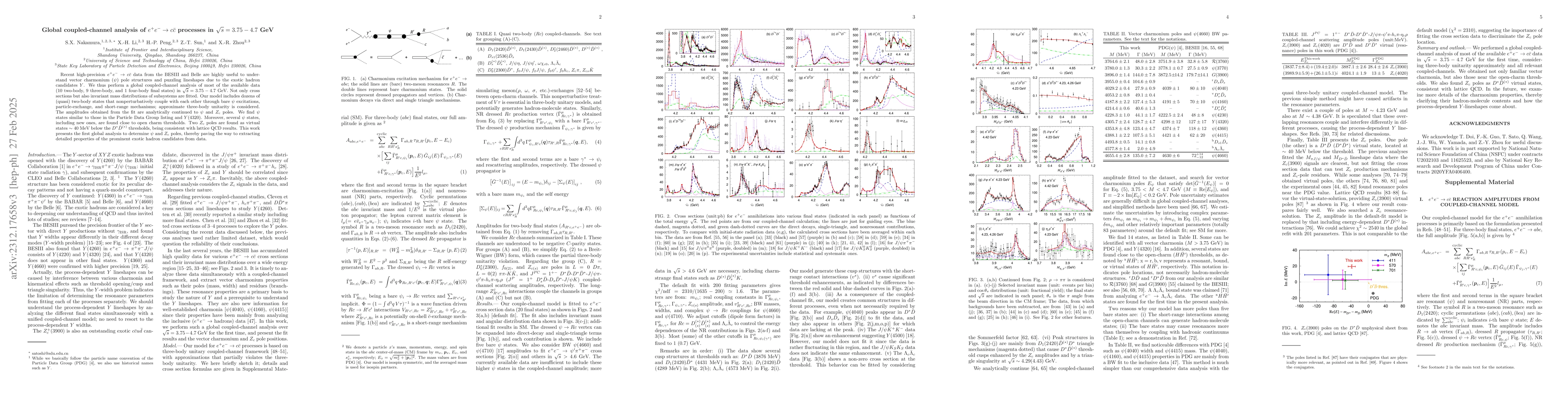 Thumbnail for Global coupled-channel analysis of $e^+e^-\to c\bar{c}$ processes in
  $\sqrt{s}=3.75-4.7$ GeV