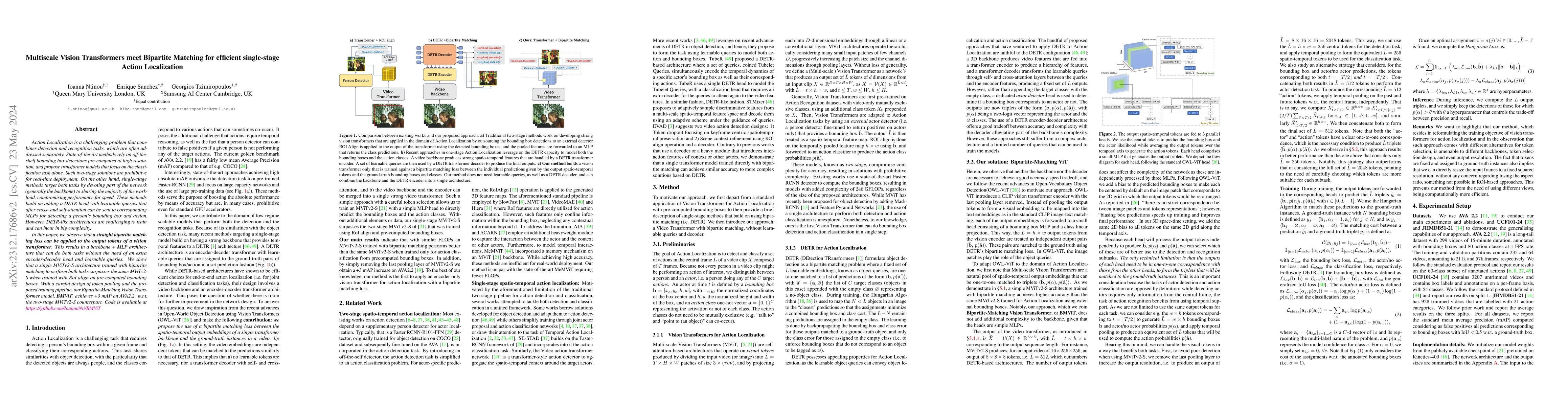 Thumbnail for Multiscale Vision Transformers meet Bipartite Matching for efficient
  single-stage Action Localization