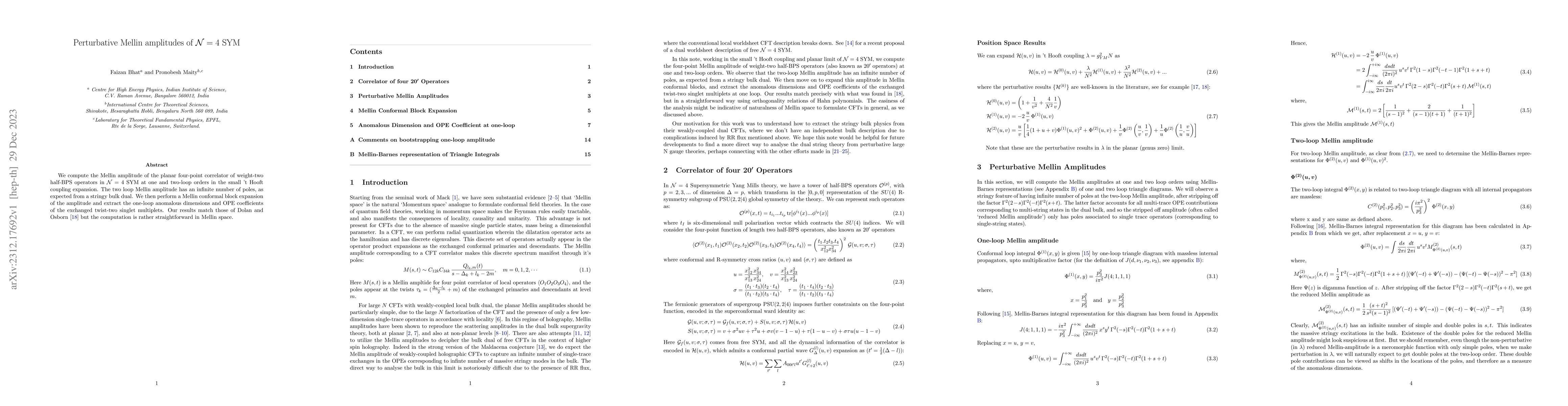Thumbnail for Perturbative Mellin amplitudes of $\mathcal{N}=4$ SYM