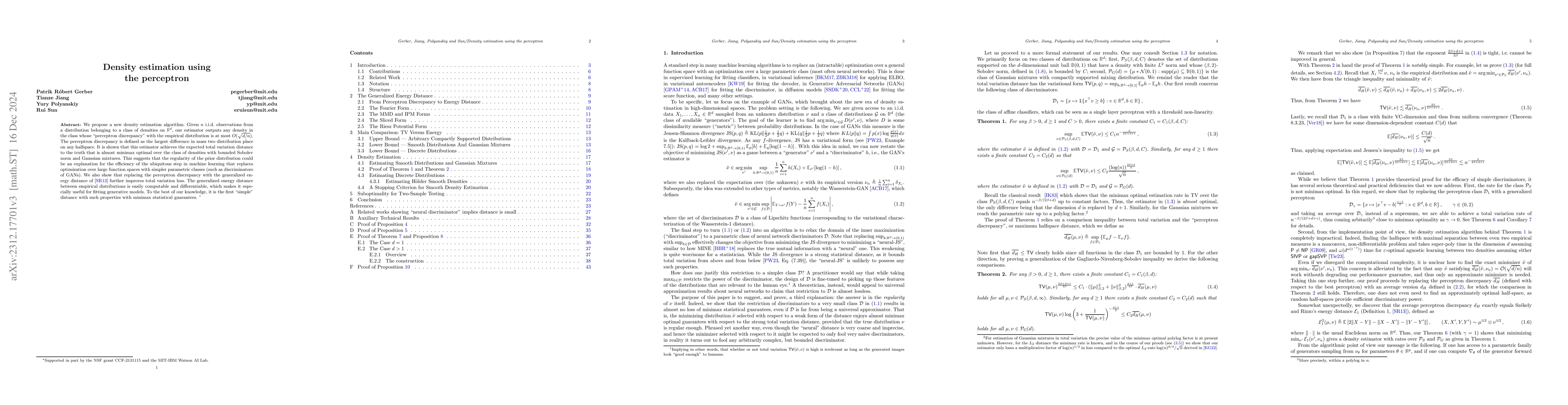 Thumbnail for Density estimation using the perceptron