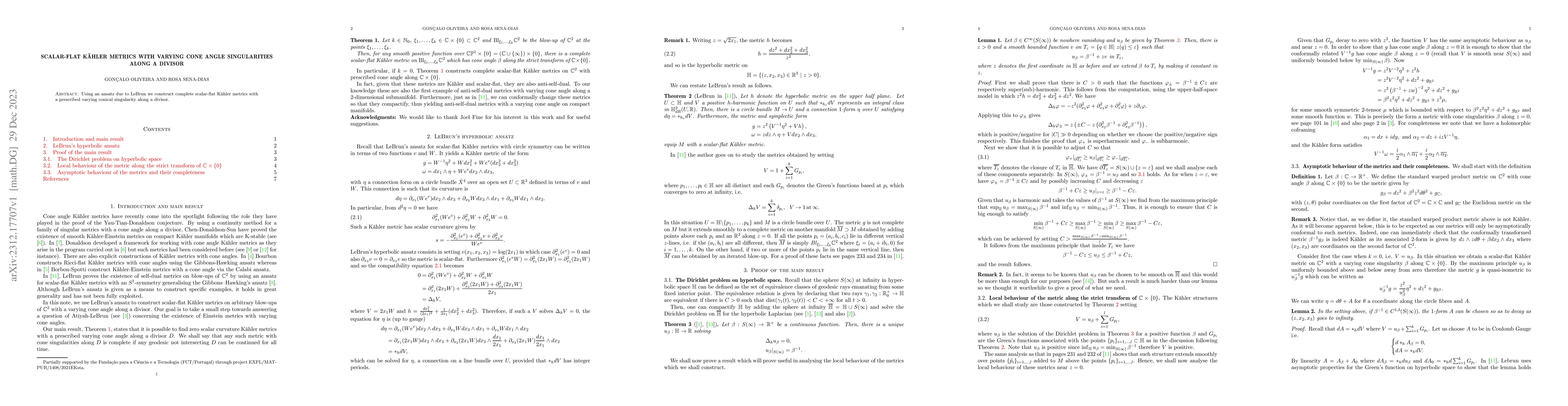 Thumbnail for Scalar-flat K\"ahler metrics with varying cone angle singularities along
  a divisor