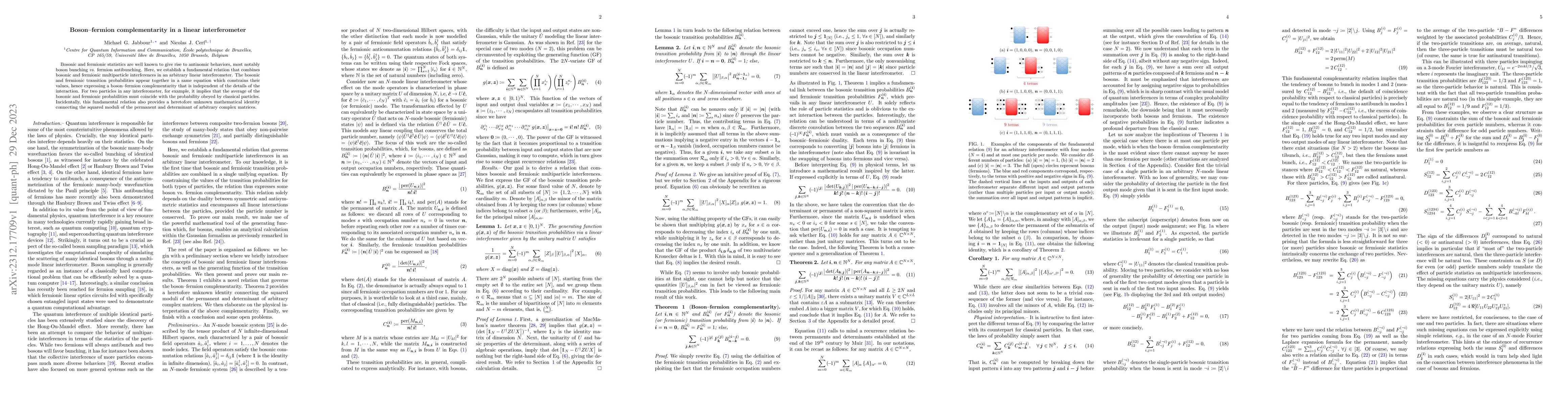 Thumbnail for Boson-fermion complementarity in a linear interferometer