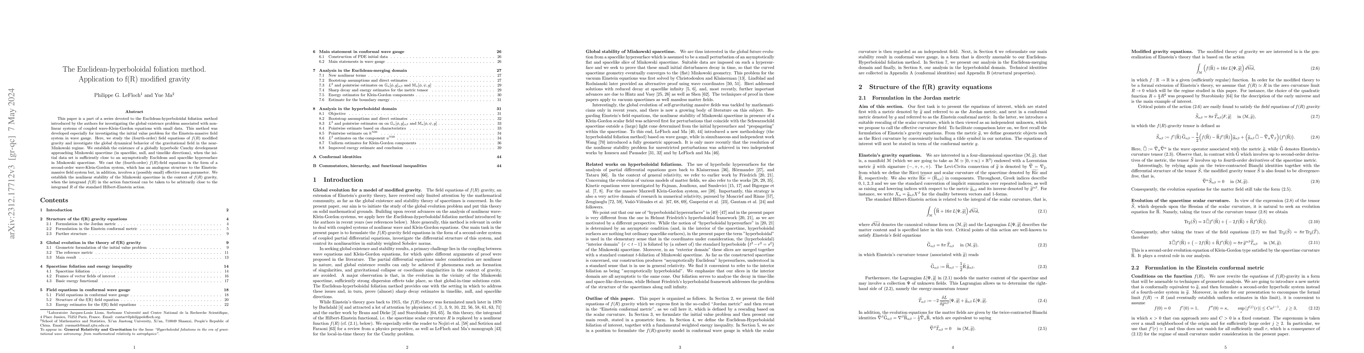 Thumbnail for The Euclidean-hyperboloidal foliation method. Application to f(R)
  modified gravity