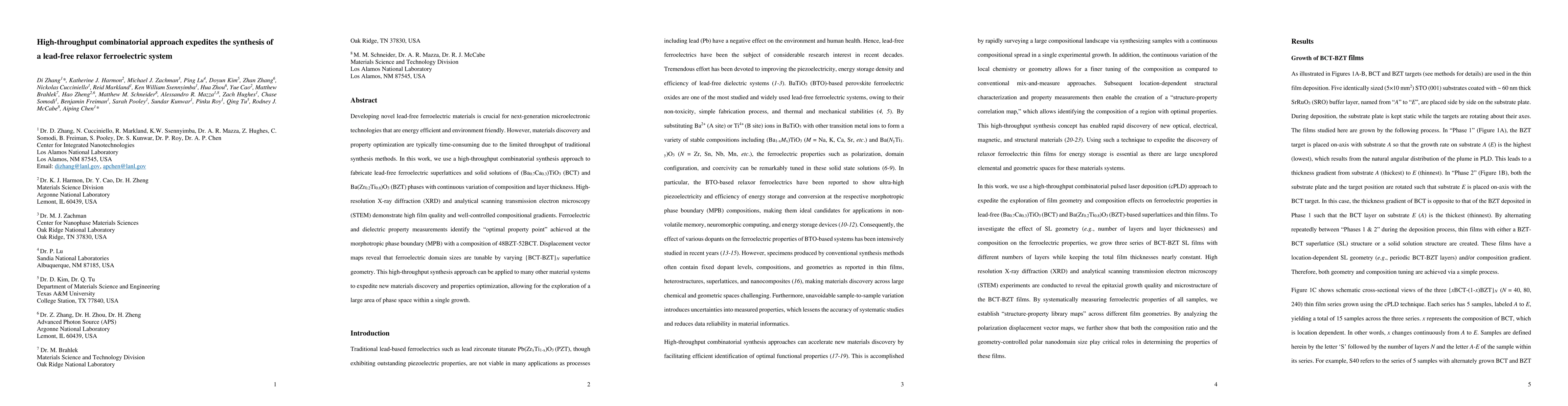 Thumbnail for High-throughput combinatorial approach expedites the synthesis of a
  lead-free relaxor ferroelectric system