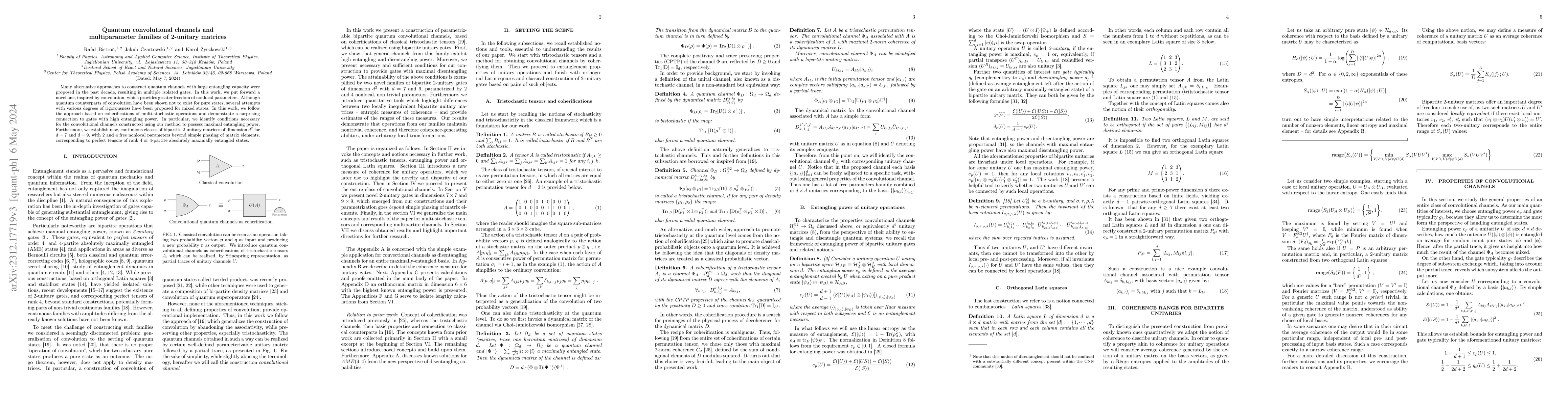 Thumbnail for Quantum convolutional channels and multiparameter families of 2-unitary
  matrices