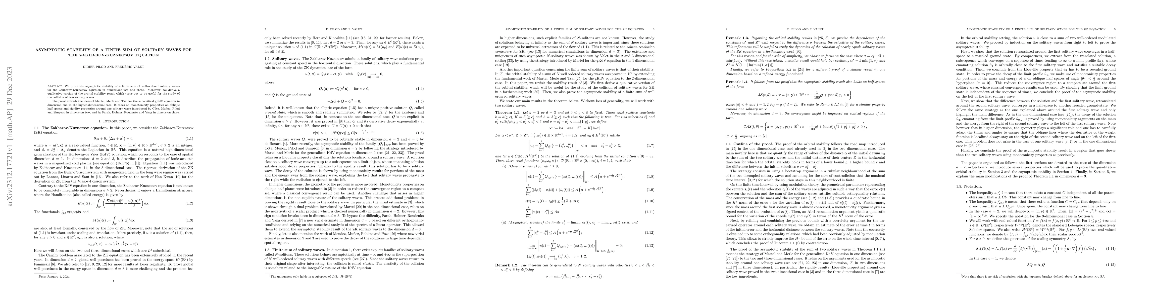 Thumbnail for Asymptotic stability of a finite sum of solitary waves for the
  Zakharov-Kuznetsov equation