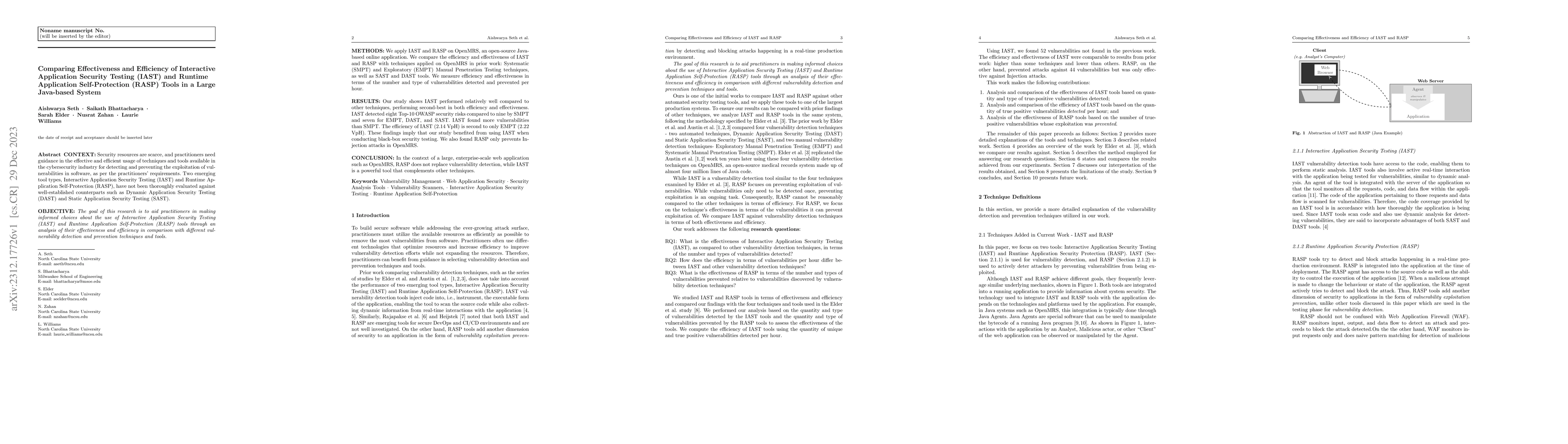 Thumbnail for Comparing Effectiveness and Efficiency of Interactive Application
  Security Testing (IAST) and Runtime Application Self-Protection (RASP) Tools
  in a Large Java-based System
