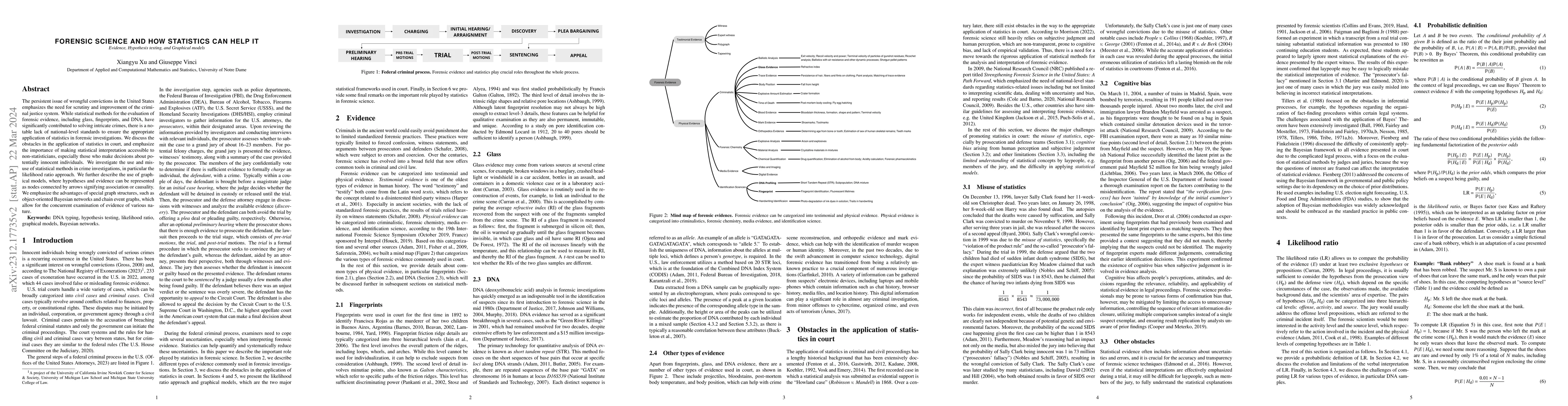 Thumbnail for Forensic Science and How Statistics Can Help It: Evidence, Hypothesis
  Testing, and Graphical Models