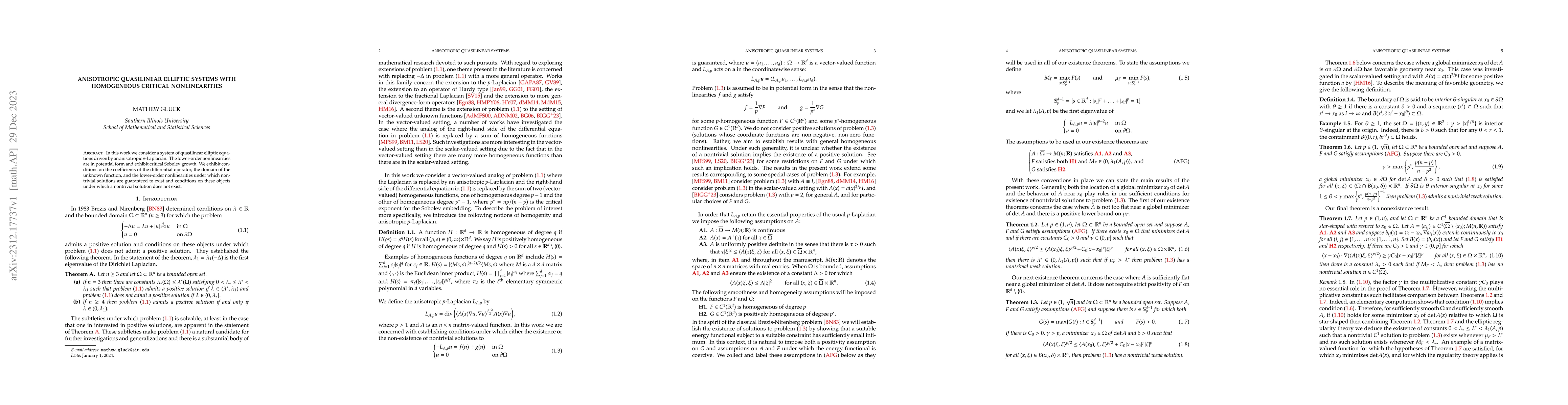 Thumbnail for Anisotropic Quasilinear Elliptic Systems with Homogeneous Critical
  Nonlinearities
