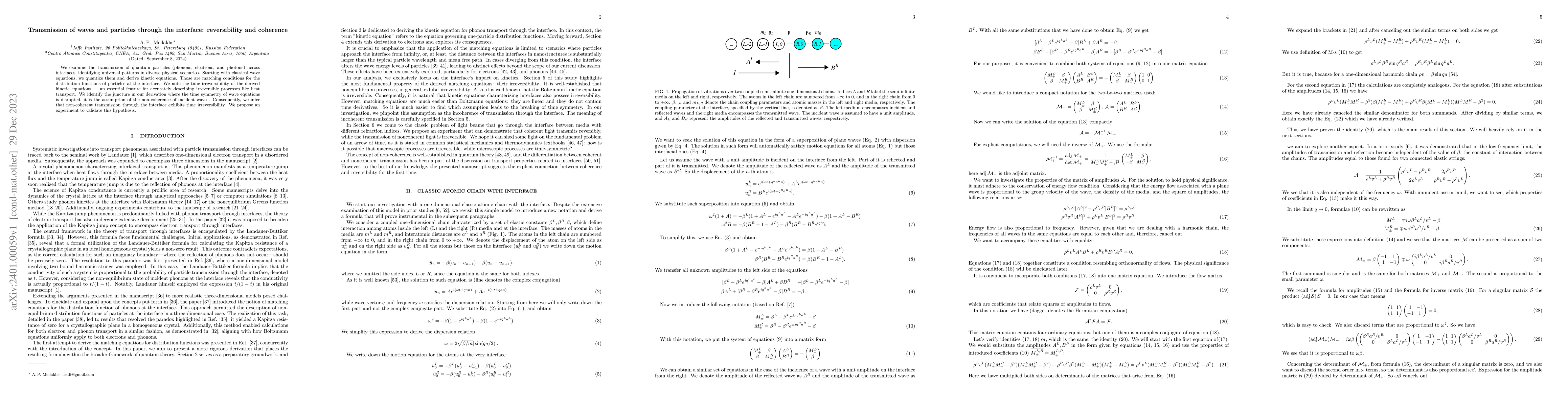 Thumbnail for Transmission of waves and particles through the interface: reversibility
  and coherence