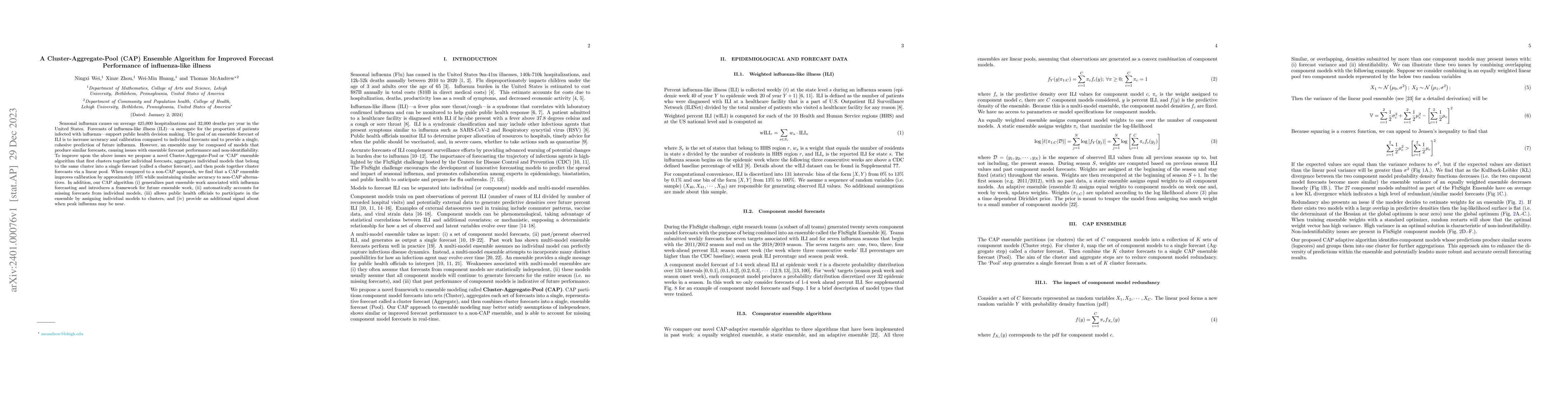 Thumbnail for A Cluster-Aggregate-Pool (CAP) Ensemble Algorithm for Improved Forecast
  Performance of influenza-like illness