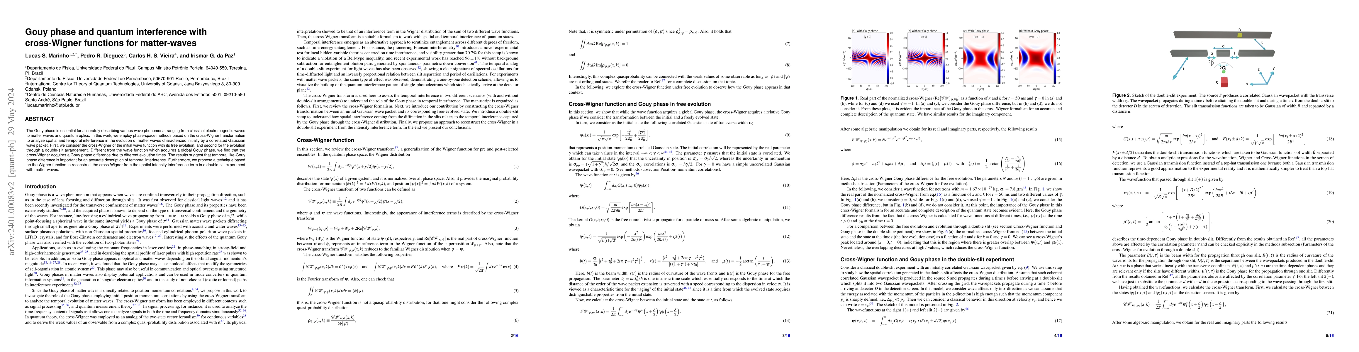 Thumbnail for Gouy phase and quantum interference with cross-Wigner functions for
  matter-waves