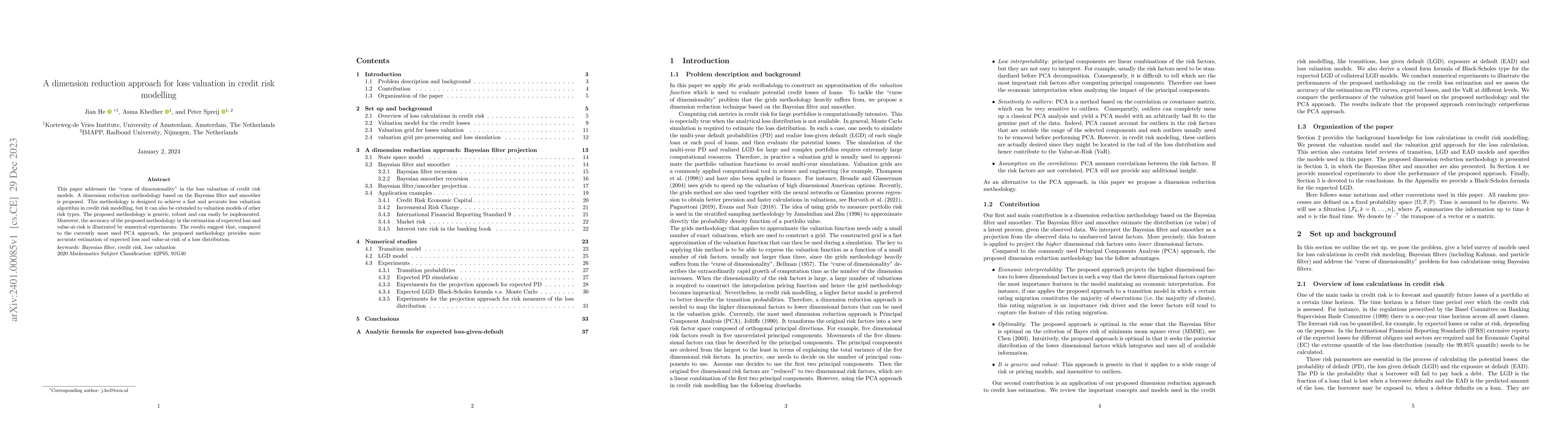 Thumbnail for A dimension reduction approach for loss valuation in credit risk
  modelling
