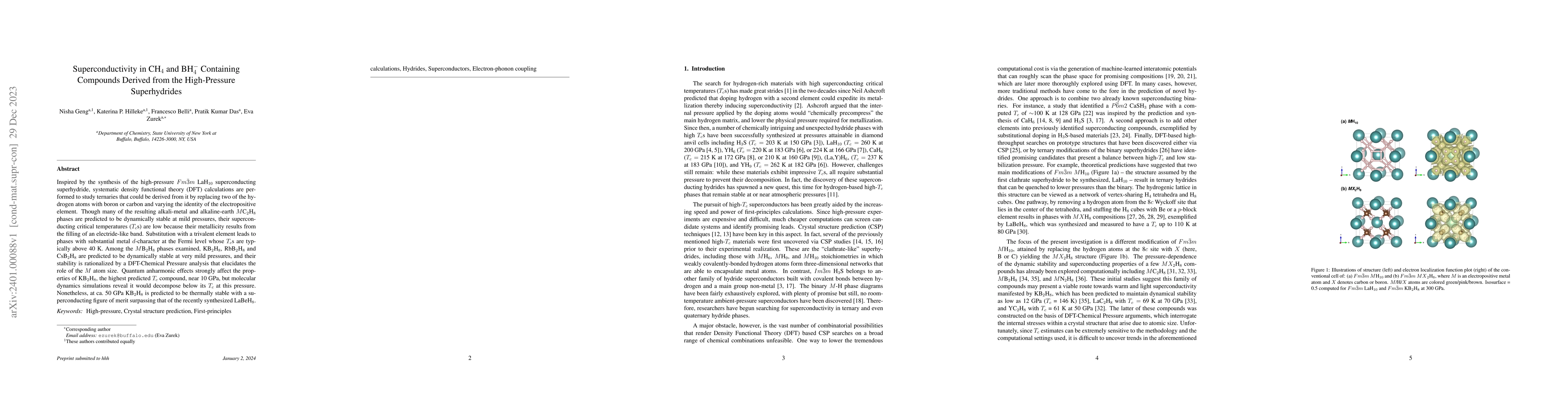 Thumbnail for Superconductivity in CH4 and BH4- Containing Compounds Derived from the
  High-Pressure Superhydrides