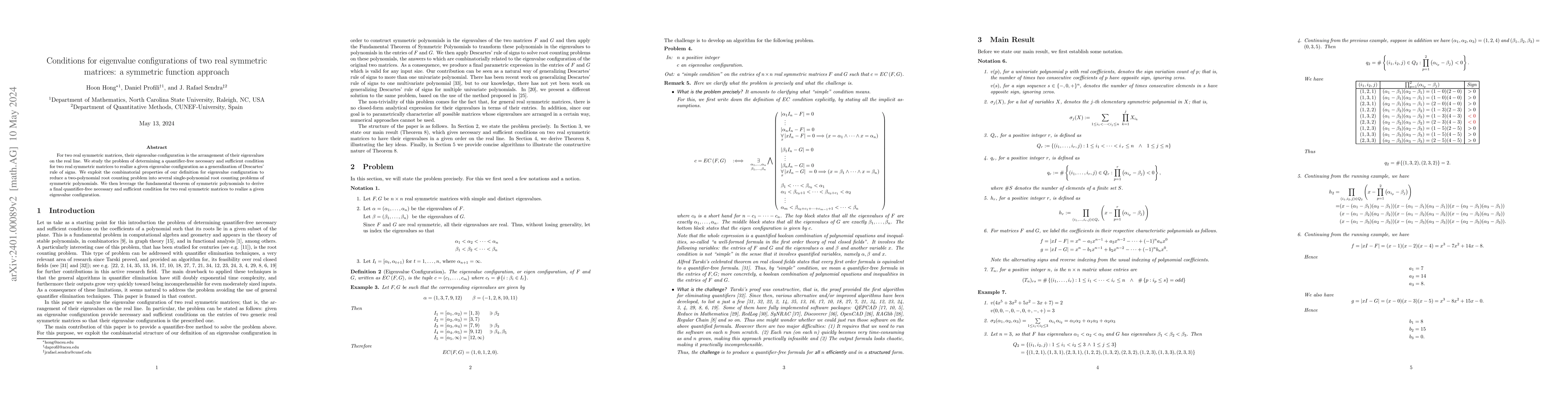 Thumbnail for Conditions for eigenvalue configurations of two real symmetric matrices:
  a symmetric function approach