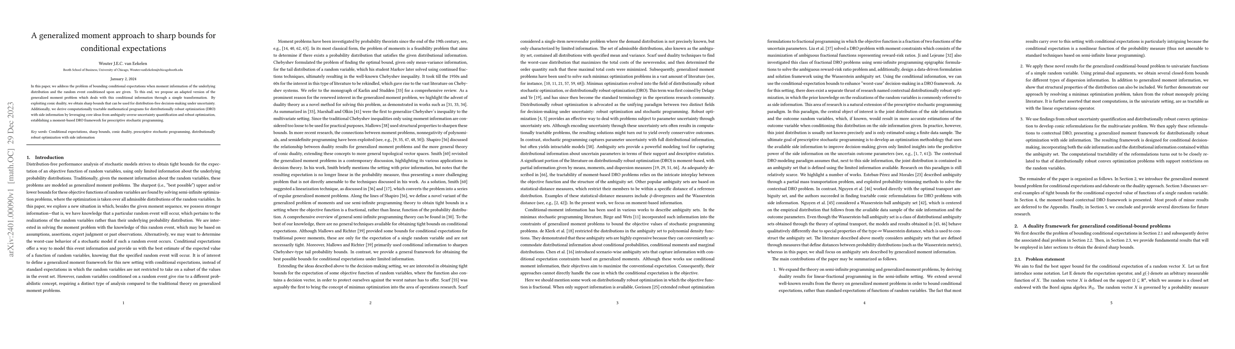 Thumbnail for A generalized moment approach to sharp bounds for conditional
  expectations