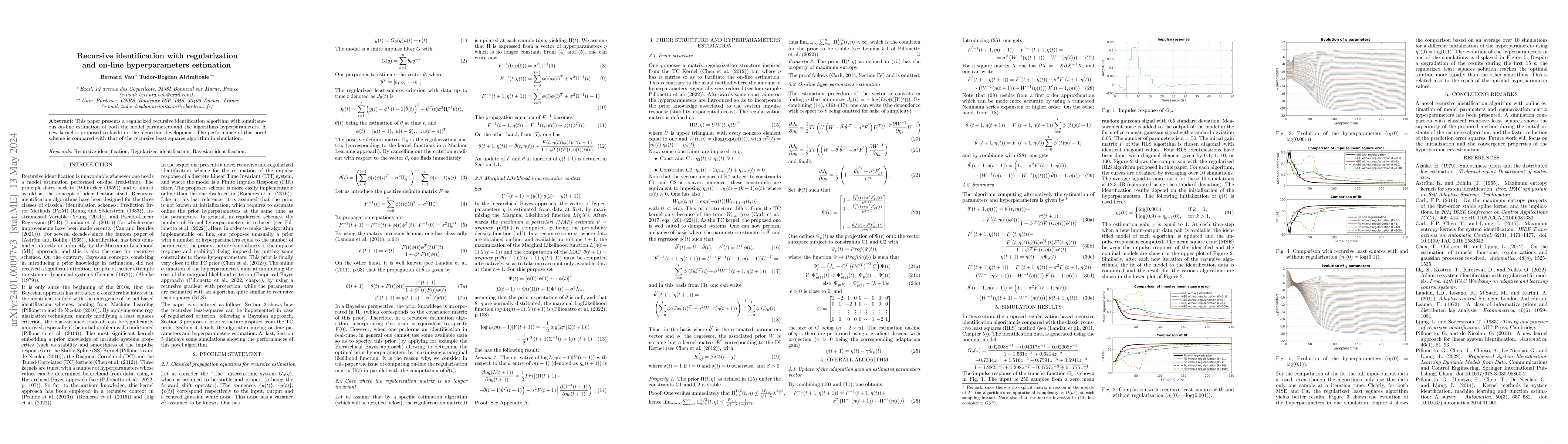 Thumbnail for Recursive identification with regularization and on-line hyperparameters
  estimation