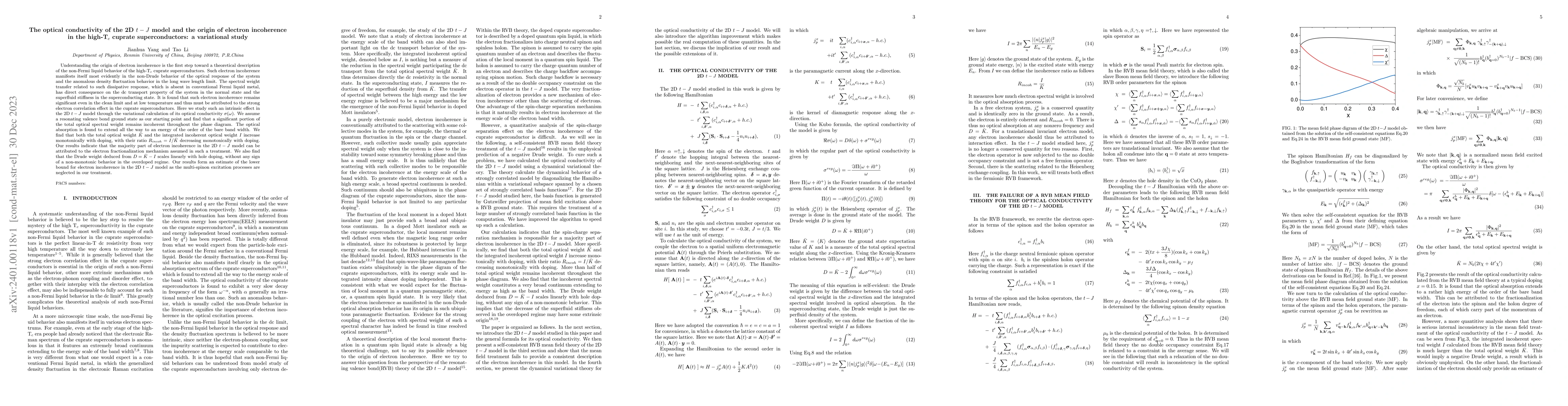 Thumbnail for The optical conductivity of the 2D $t-J$ model and the origin of
  electron incoherence in the high-T$_{c}$ cuprate superconductors: a
  variational study