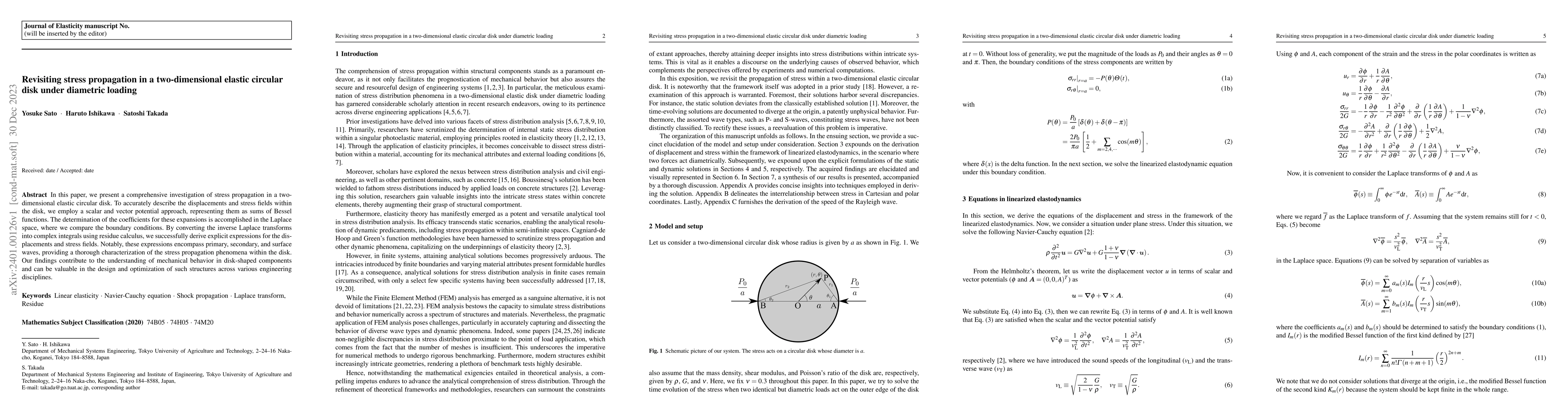 Thumbnail for Revisiting stress propagation in a two-dimensional elastic circular disk
  under diametric loading