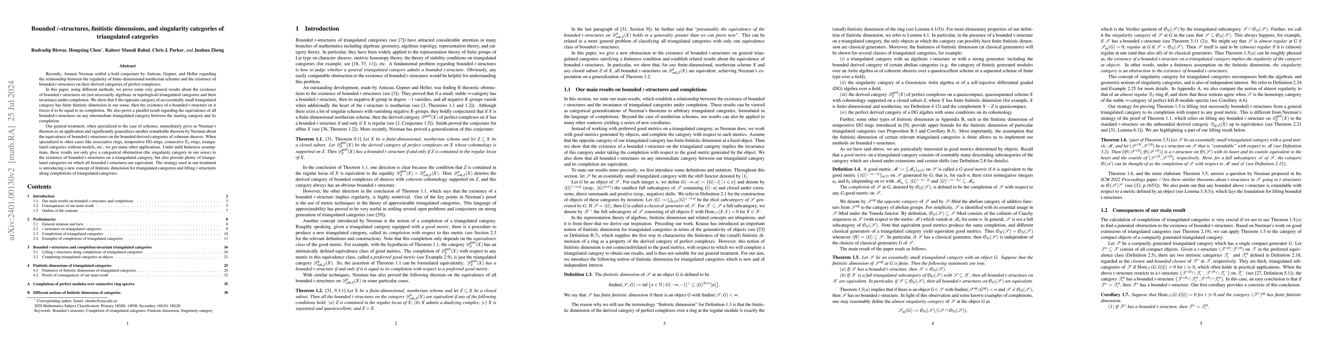 Thumbnail for Bounded $t$-structures, finitistic dimensions, and singularity
  categories of triangulated categories