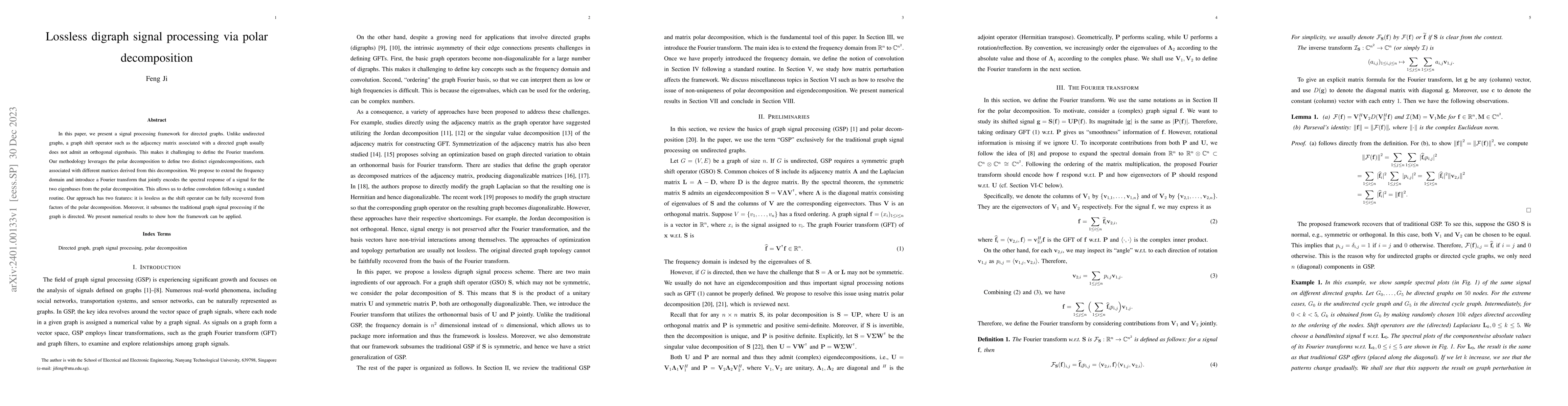 Thumbnail for Lossless digraph signal processing via polar decomposition