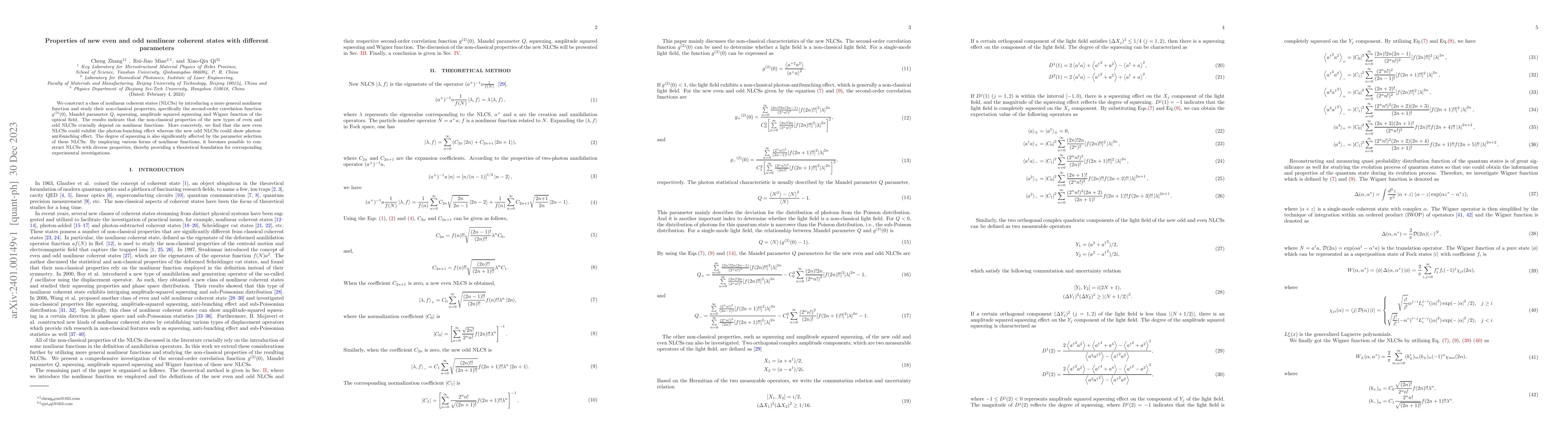 Thumbnail for Properties of new even and odd nonlinear coherent states with different
  parameters