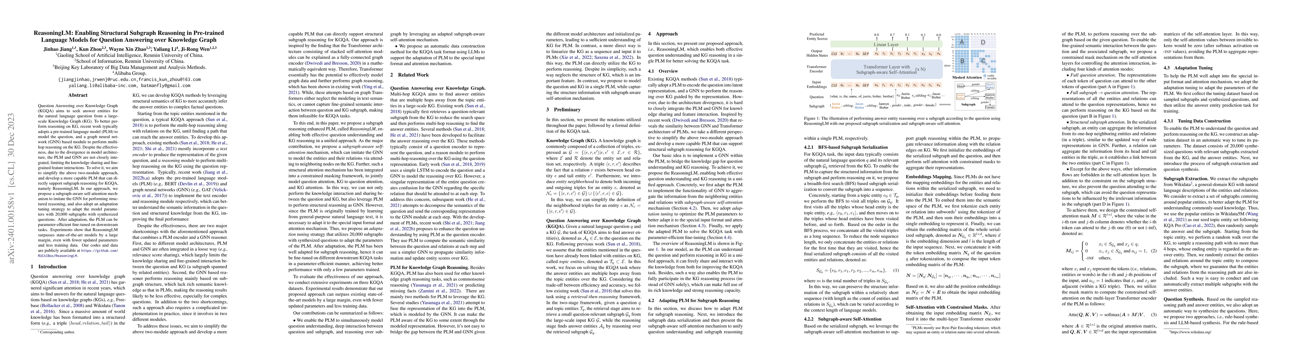Thumbnail for ReasoningLM: Enabling Structural Subgraph Reasoning in Pre-trained
  Language Models for Question Answering over Knowledge Graph