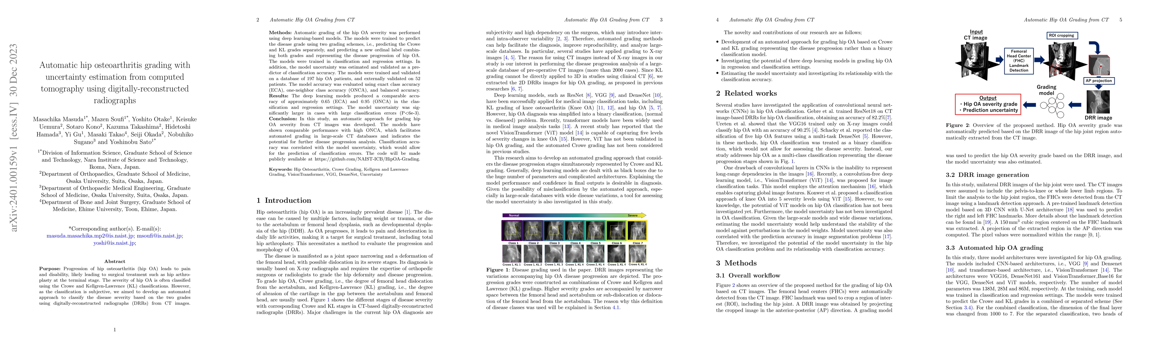 Thumbnail for Automatic hip osteoarthritis grading with uncertainty estimation from
  computed tomography using digitally-reconstructed radiographs