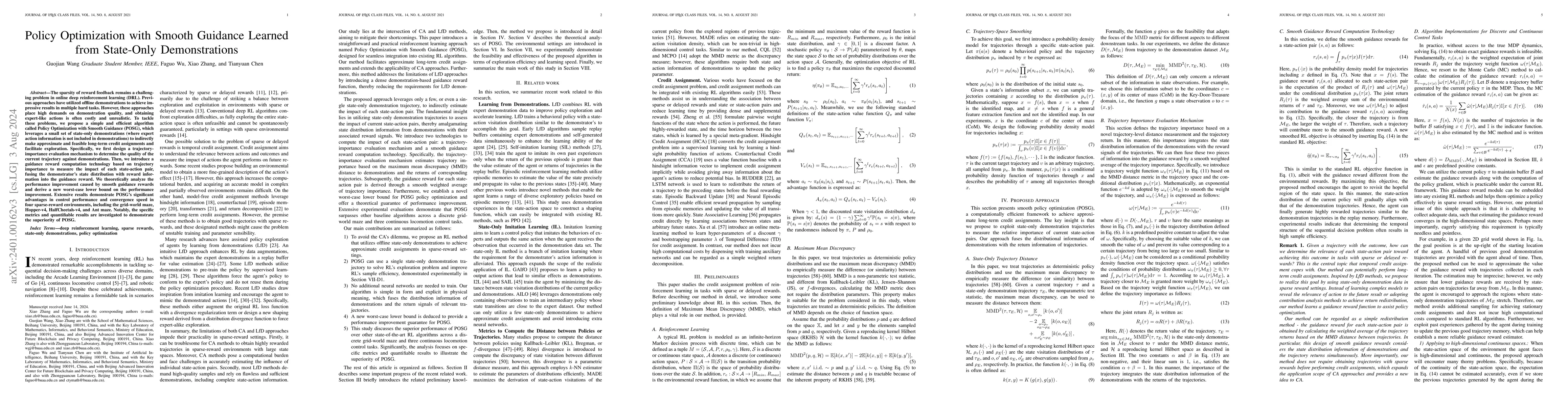 Thumbnail for Policy Optimization with Smooth Guidance Learned from State-Only
  Demonstrations