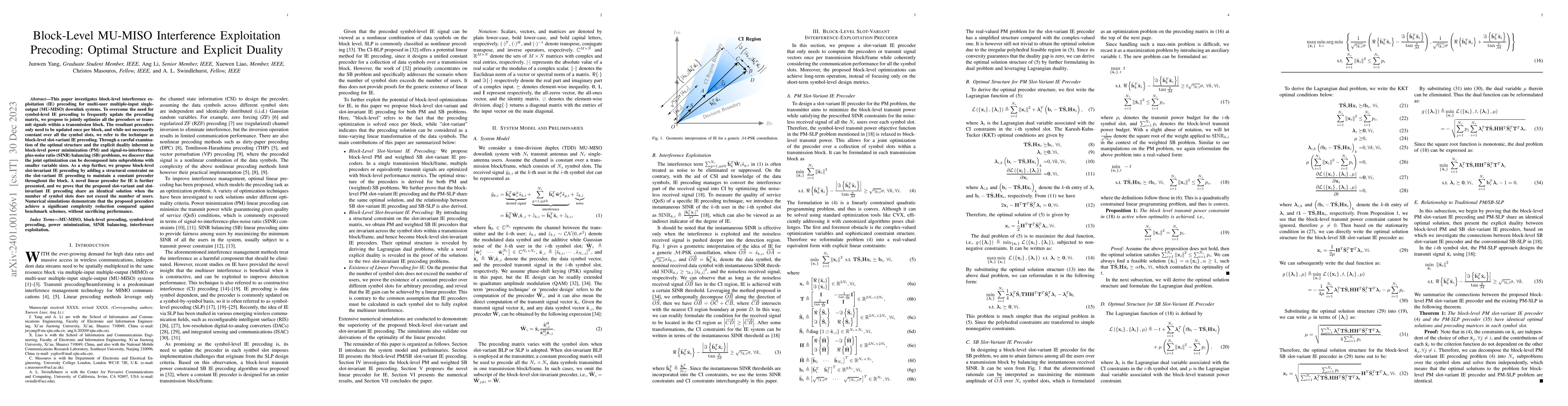 Thumbnail for Block-Level MU-MISO Interference Exploitation Precoding: Optimal
  Structure and Explicit Duality