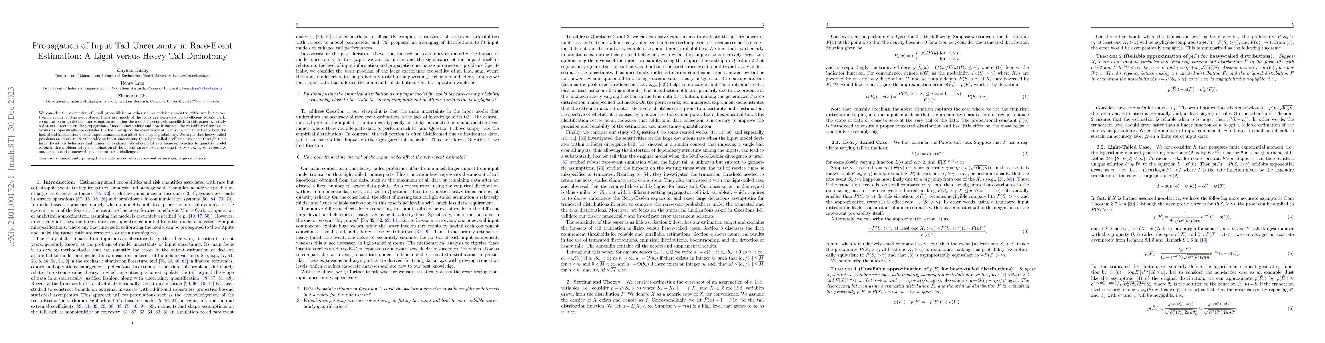 Thumbnail for Propagation of Input Tail Uncertainty in Rare-Event Estimation: A Light
  versus Heavy Tail Dichotomy