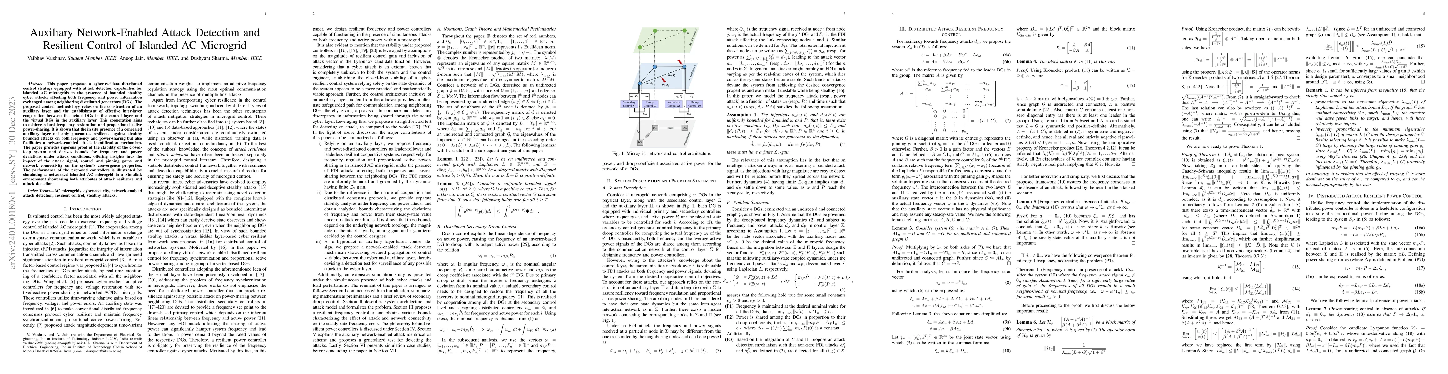 Thumbnail for Auxiliary Network-Enabled Attack Detection and Resilient Control of
  Islanded AC Microgrid