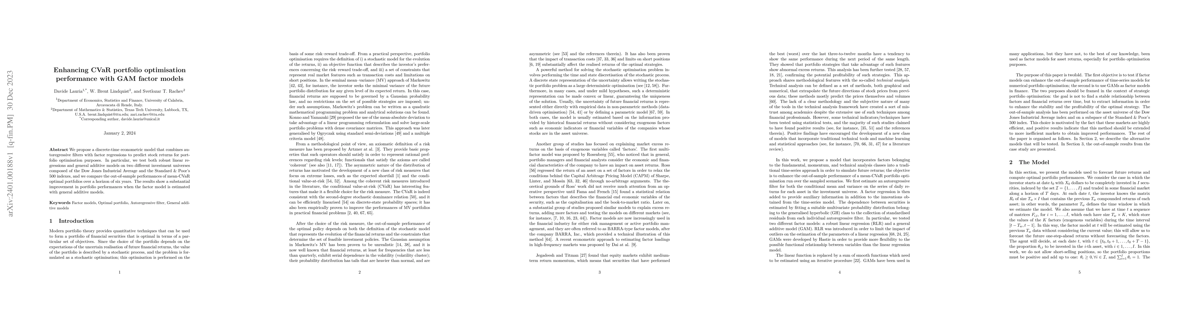 Thumbnail for Enhancing CVaR portfolio optimisation performance with GAM factor models