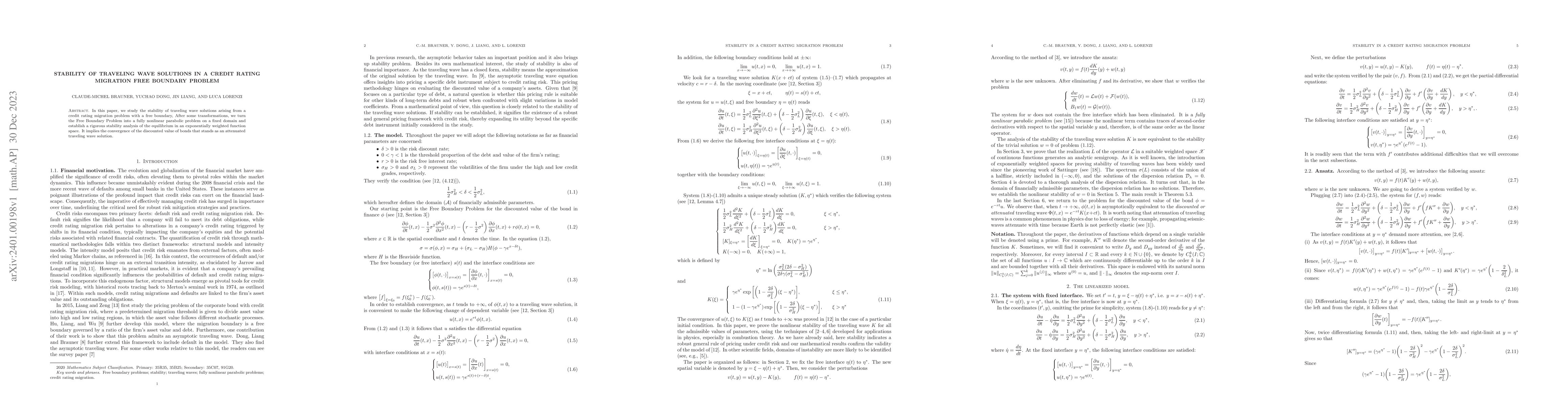 Thumbnail for Stability of traveling wave solutions in a credit rating migration Free
  Boundary Problem