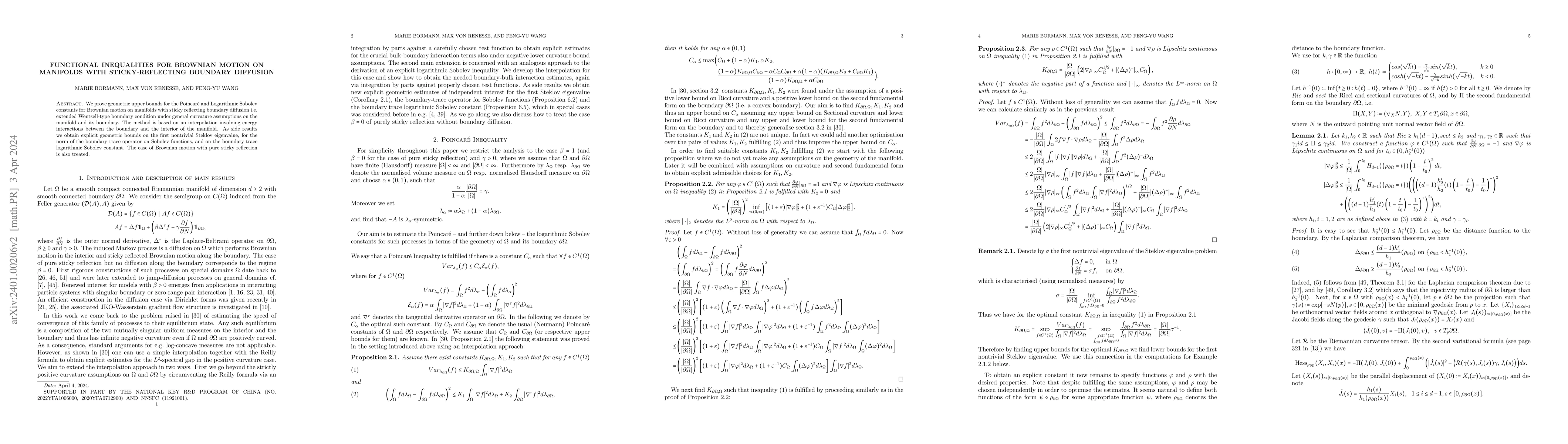 Thumbnail for Functional Inequalities for Brownian Motion on Riemannian Manifolds with
  Sticky-Reflecting Boundary Diffusion