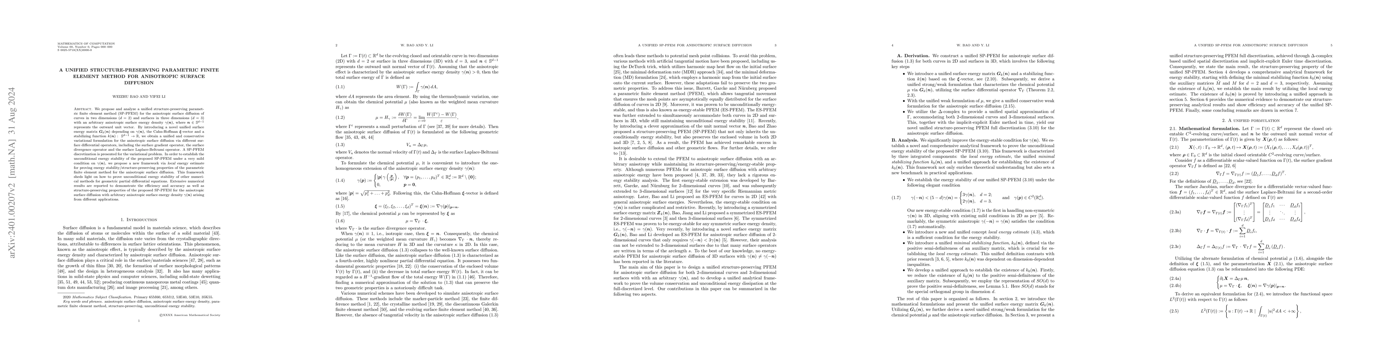 Thumbnail for A unified structure-preserving parametric finite element method for
  anisotropic surface diffusion